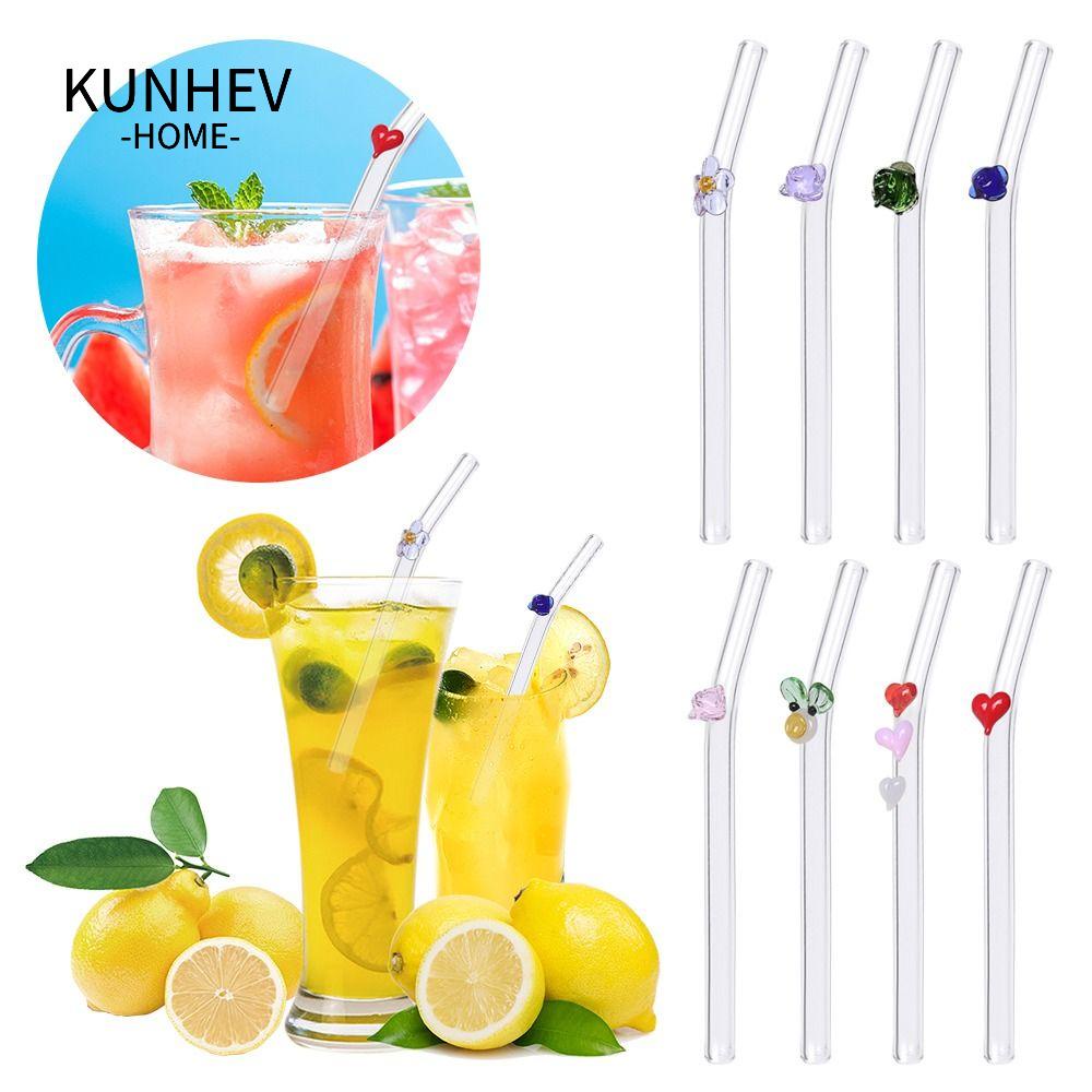 KUNHEV Ống Hút Thủy Tinh Trong Suốt Tái Sử Dụng Được Hình Hoa Hồng Dễ Thương