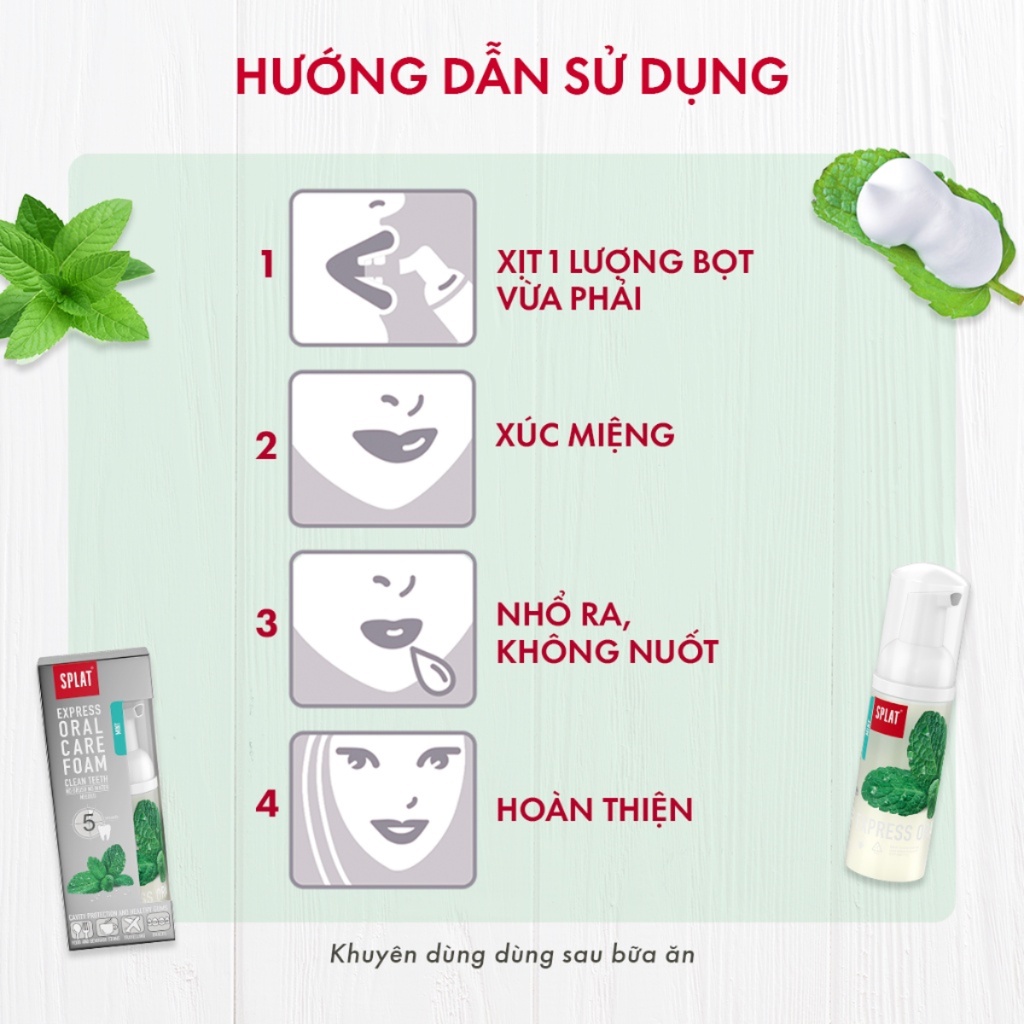 [MUA 1 TẶNG 2] Bọt Vệ Sinh Răng Miệng Toàn Diện 2in1 SPLAT Express Oral Care Hương Bạc Hà/Hương Mâm Xôi Thơm Mát 50ml