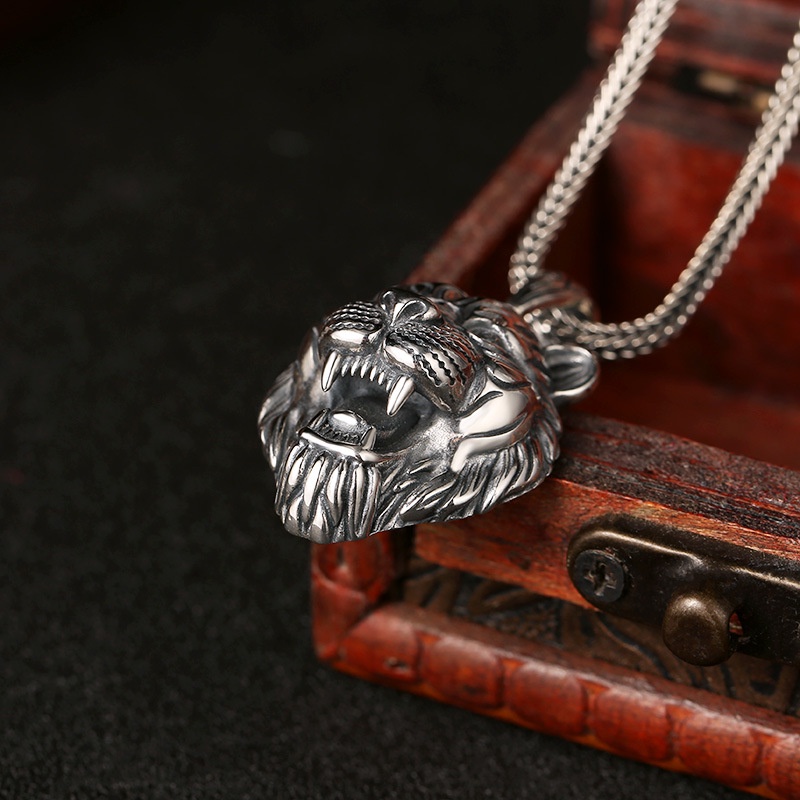 Vòng cổ Mặt Hình Hổ Bằng Thép Không Gỉ Phong Cách vintage Thời Trang Cho Nam
