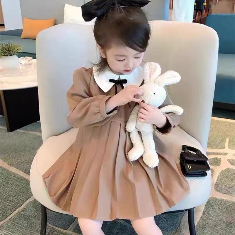 Đầm Tay Dài Màu Trơn Thời Trang Dành Cho Bé Gái 3-10 Tuổi