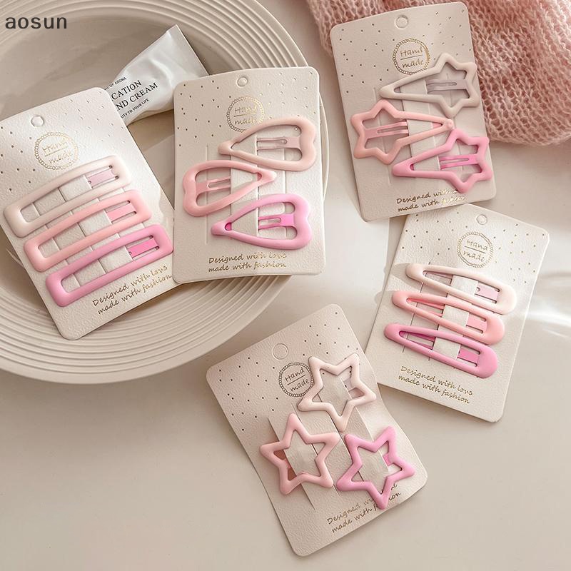 Aosun set 3 Kẹp Tóc Hình Ngôi Sao mini Màu Hồng Nhám Phong Cách Hàn Quốc Cho Nữ
