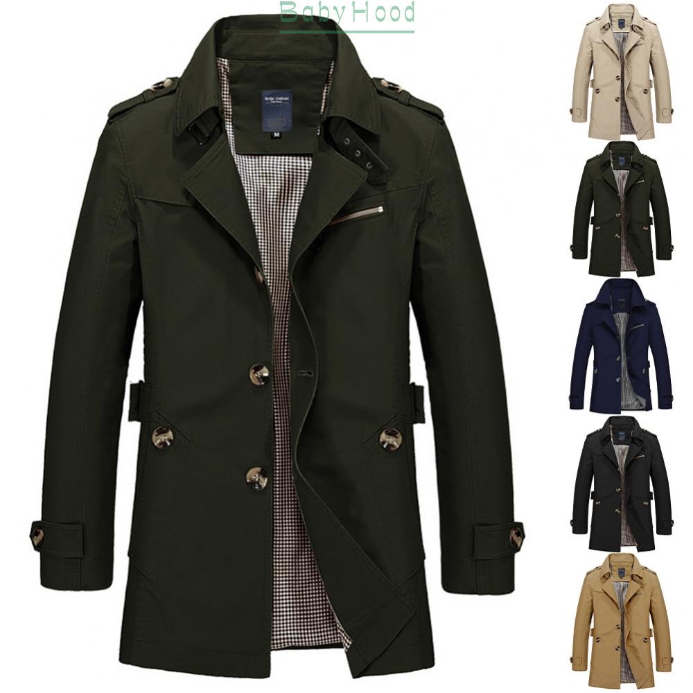 Men Classic Lapel Long Trench Coat  Windbreaker Outwear Casual Overcoat#BBHOOD
