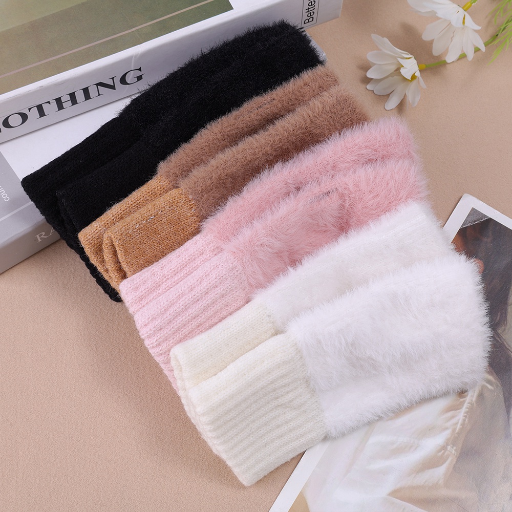 Dễ Thương 1 Đôi Găng Tay Hở Ngón Vải Lông Dày Dặn Ấm Áp Màu Trơn Mềm Mại Thoải Mái Có Thể Chạm Màn Hình Cảm Ứng Dành Cho Nam Nữ