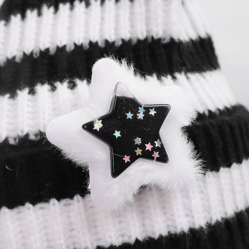 Y2k Mũ Len Dệt Kim Tai Mèo Họa Tiết Ngôi Sao Làm Thủ Công Mềm Mại Ấm Áp Mùa Đông Cho Thanh Thiếu Niên
