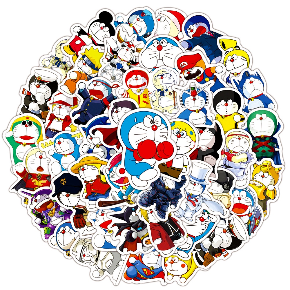 Bộ 50 Miếng Dán Trang Trí Mũ Bảo Hiểm Hình doraemon Chống Thấm Nước