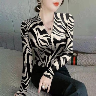 Quý Cô / In / Áo Thun Cổ Chữ v / Áo Thun Tay Dài / Phong Cách Mới / Mỏng / Lụa Băng / Áo Thun