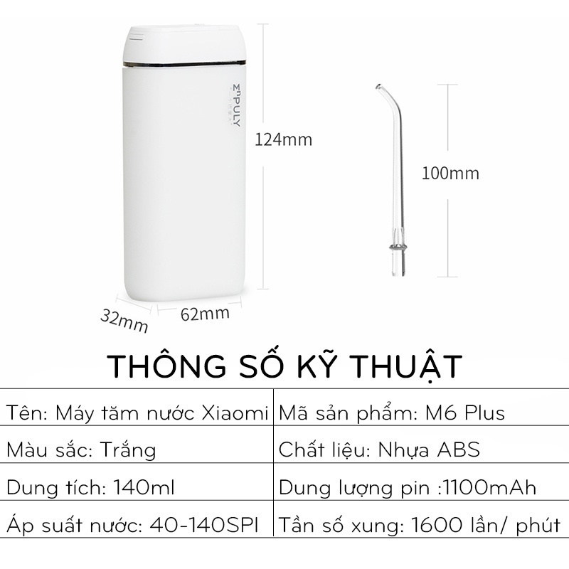 Máy tăm nước mini Xiaomi Enpuly M6 Plus pin 1100 mAh nhỏ gọn di động Kèm vòi thay thế TTSHOP720
