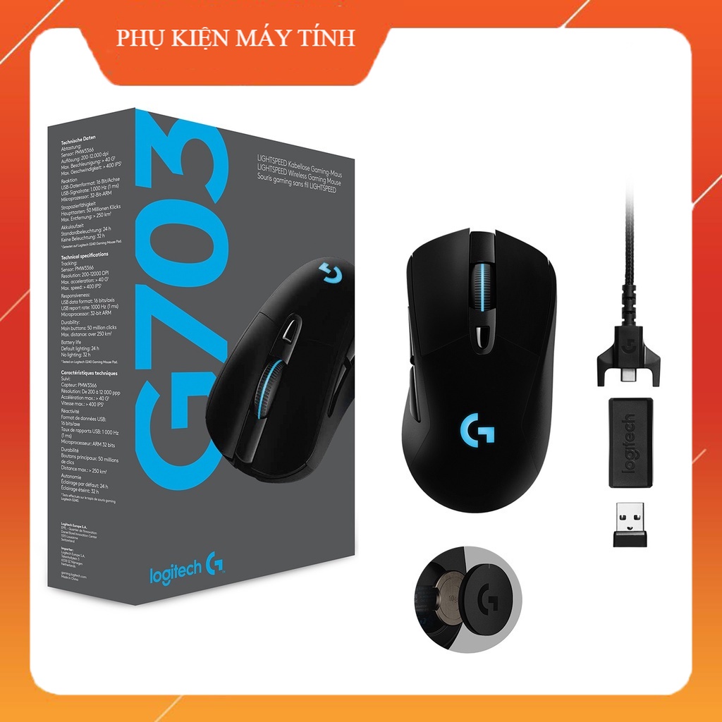 Chuột máy tính, Chuột Chơi Game Không Dây Logitech G703 HERO thế hệ mới Lightspeed Wireless Click Silent