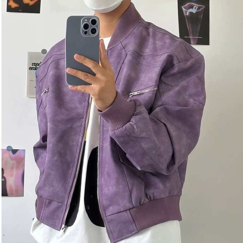 Áo Khoác bomber Da Lộn vintage Mỹ Thời Trang Cho Cặp Đôi