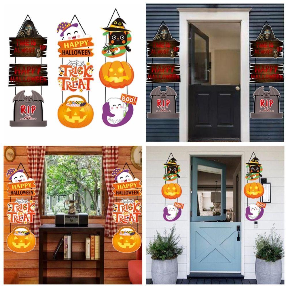 Fuhui Biển Hiệu Giấy Treo Cửa Trang Trí halloween Hình Ma / Bí Ngô / Mũ Phù Thủy