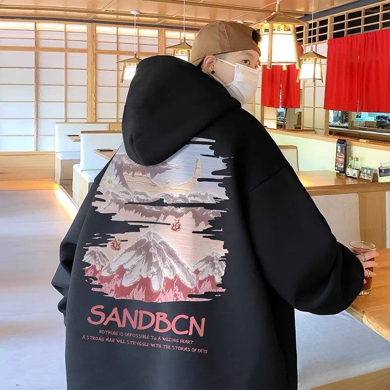 Áo hoodie Tay Dài Dáng Rộng Có In Hình Phong Cảnh Hàn Quốc Thời Trang Cho Nam