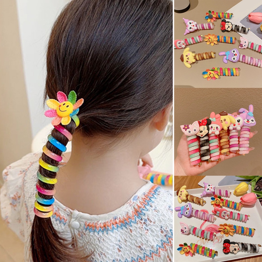 1 Dây Cột Tóc Đuôi Ngựa / Hoa / Thỏ / Cầu Vồng Nhiều Màu Sắc Phong Cách Ngọt Ngào Dễ Thương Cho Bé Gái