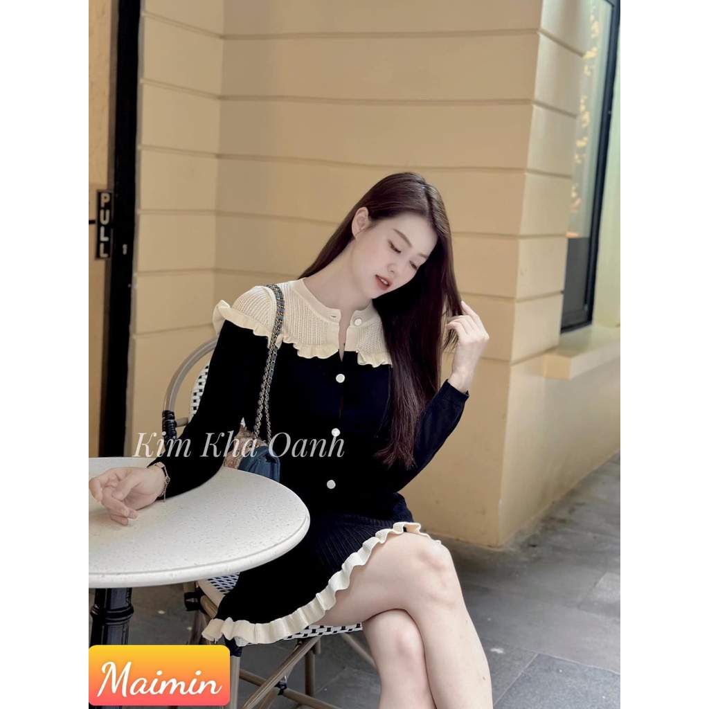 Set váy len dài tay viền bèo Hàng QC