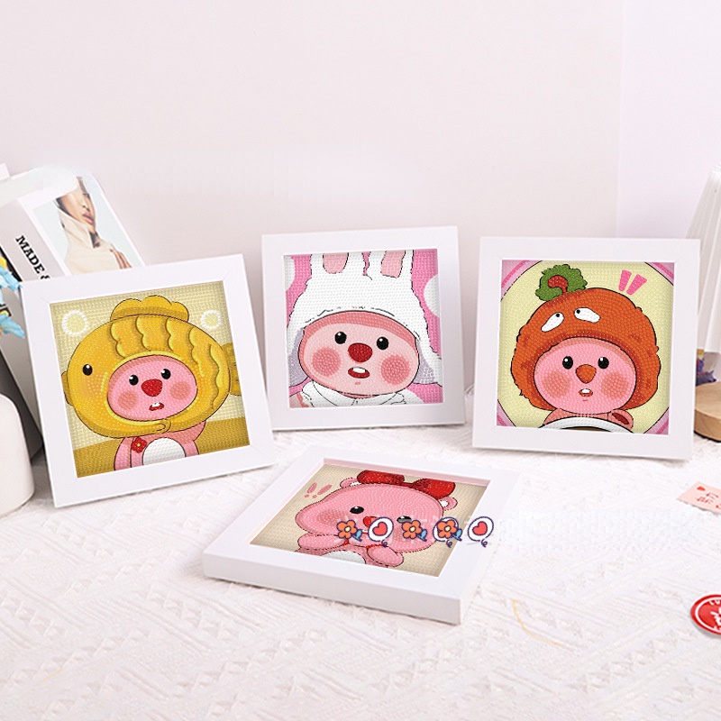 Loopy Bộ Tranh Đính Đá Tự Làm Họa Tiết Hoạt Hình Màu Hồng Dễ Thương Cho Bé + Khung ảnh