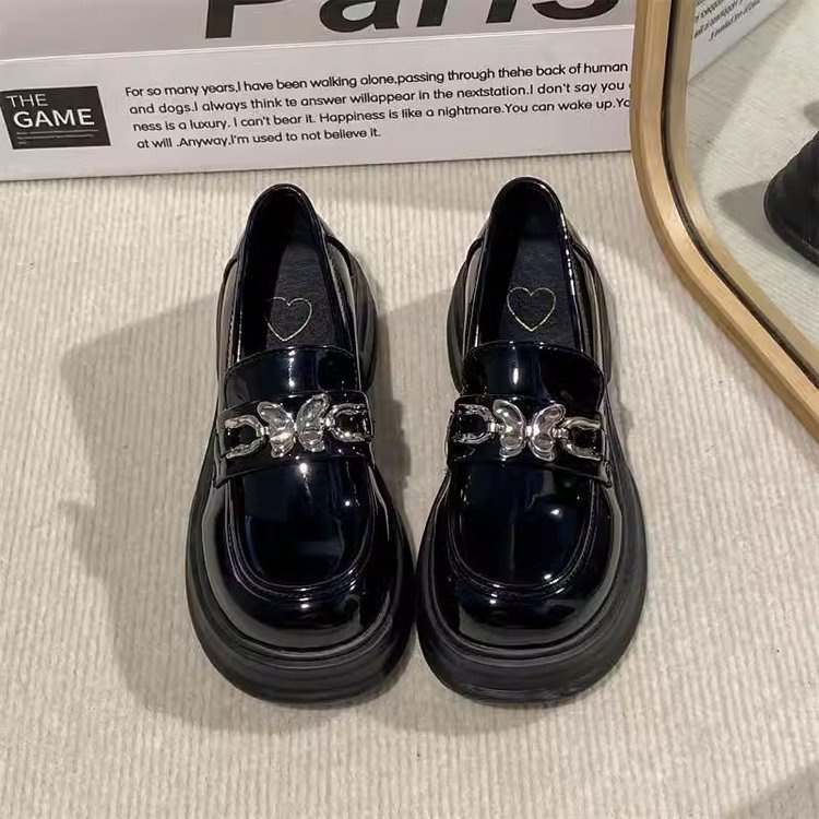 Giày Da Đế Dày Đính Nơ Kim Loại Phong Cách Anh Quốc Thời Trang Mùa Thu 2023 Cho Nữ