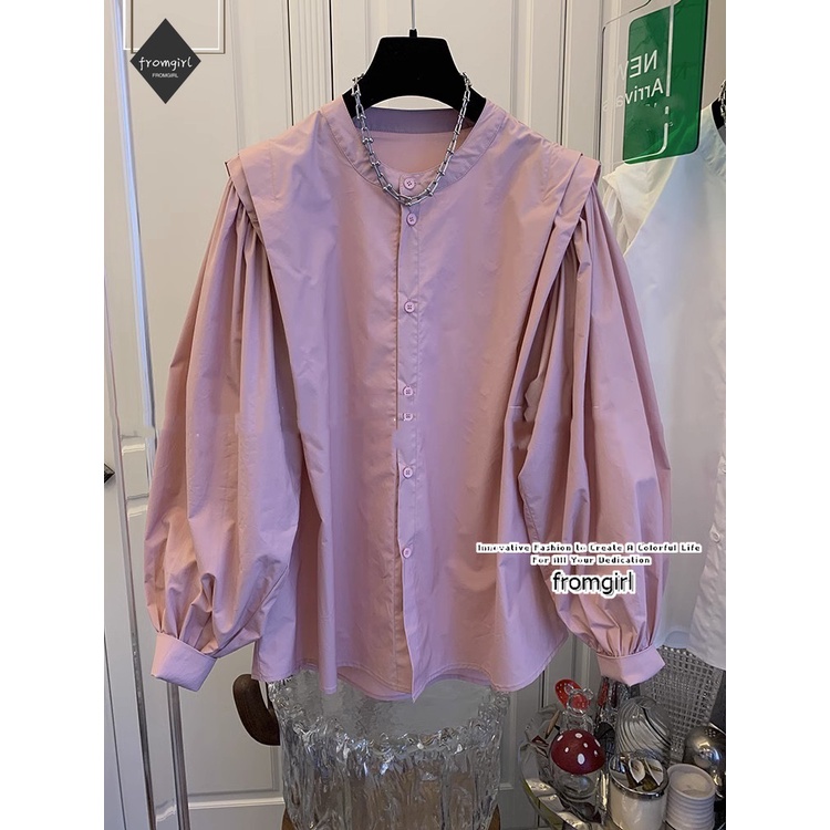 Áo Sơ Mi Tay Phồng Dáng Rộng Vải cotton Kiểu Pháp Dễ Thương