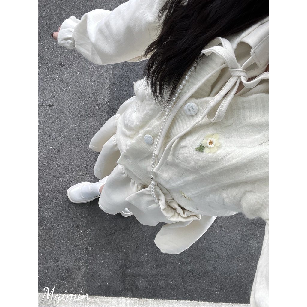 Set 3 chi tiết áo gile hoa váy sơ mi bèo kèm túi hàng QC