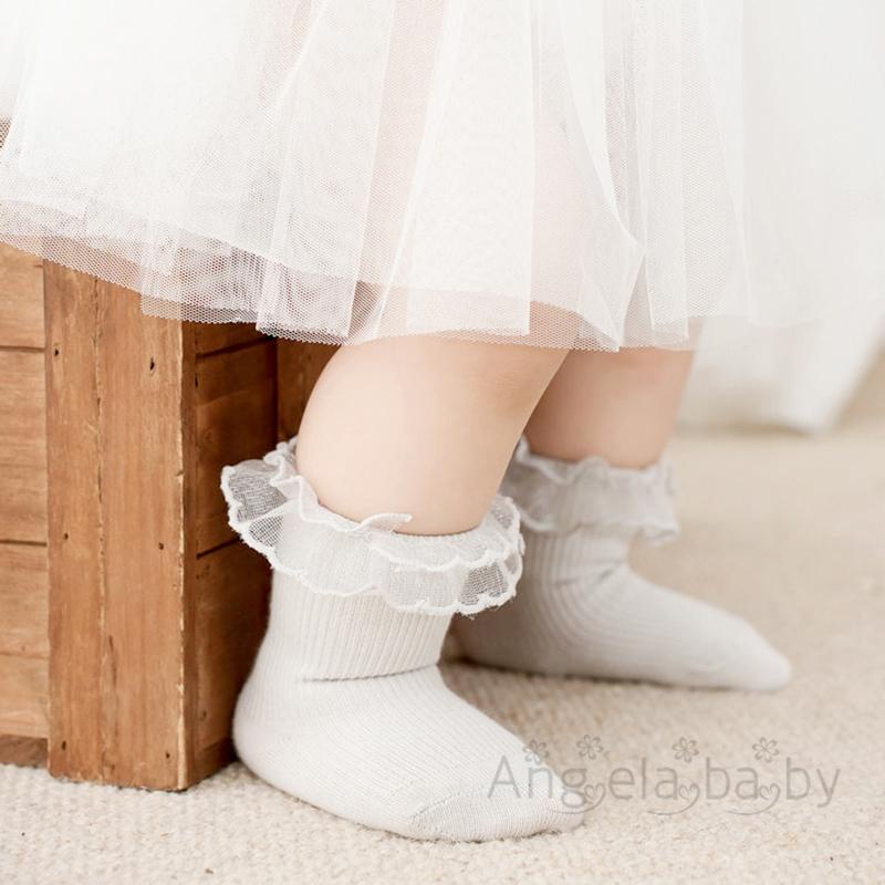 Vớ Công Chúa Không Trượt Phối Ren Nhún Bèo Dễ Thương Cho Bé Gái