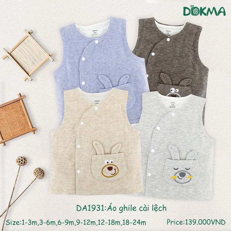 Áo gile nỉ dày DOKMA - da1931 size 3m đến 24m