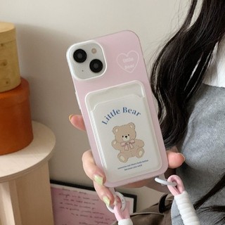 Dễ Thương Ốp Điện Thoại silicon Mềm Hình Gấu Nâu Gắn Dây Đeo Cổ Tay Làm Vòng Đỡ + Dây Treo iphone 12 13 14 15 pro max 11