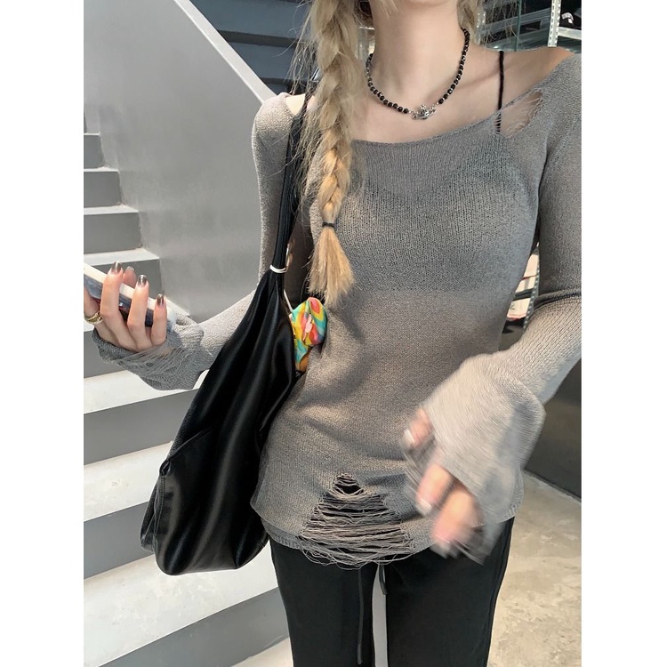 Áo Len Nữ Tay Dài Khoét Lỗ Thời Trang
