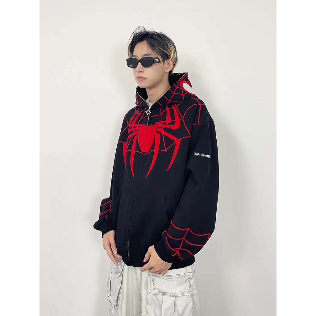 Áo Khoác cardigan Có Mũ Trùm Đầu In Hình Nhện Phong Cách Âu Mỹ Vui Nhộn Phong Cách gothic Cho Nam Và Nữ