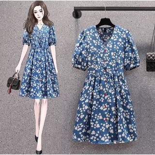 (Sẵn L)Váy Đầm Bigsize Hoa Nhí🌸 Phối Cúc Sơ Mi Dáng Xoè Tiểu Thư Nữ Tính🌸Hàng Quảng Châu