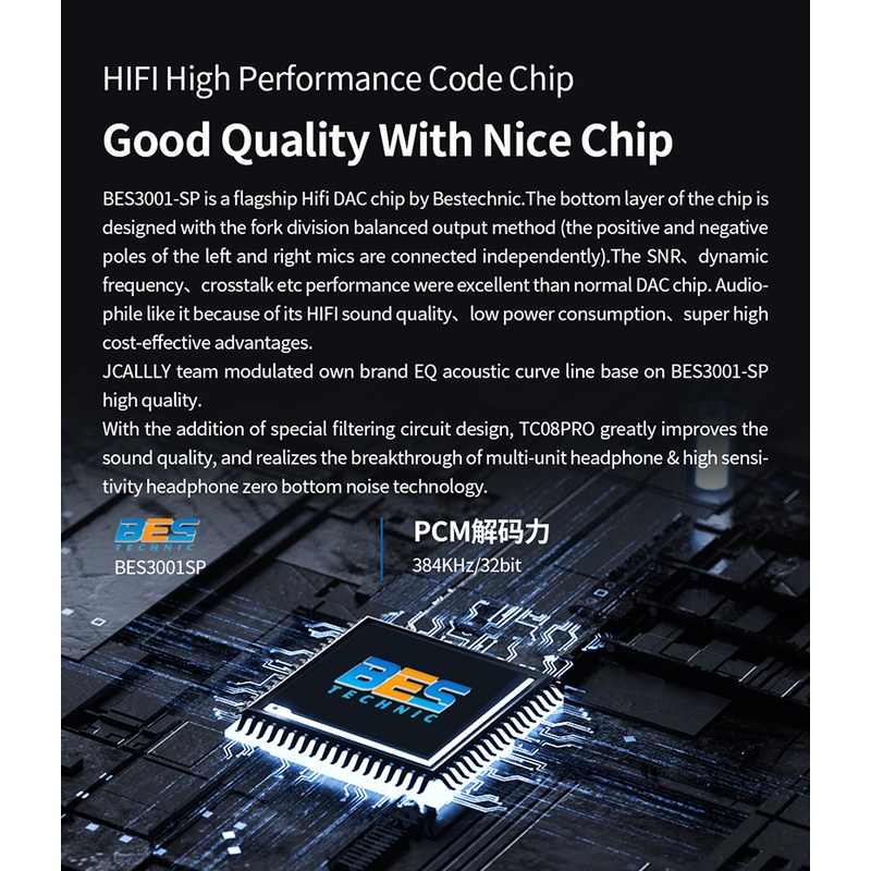 Jcally Cáp Tai Nghe Mạ Bạc tc20 type-c 8 Lõi bes3001-sp dac Kèm mic Cho kz trn