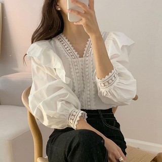 Áo Sơ Mi Tay Dài Cổ Chữ v Dáng Rộng Thời Trang Mùa Thu Cho Nữ