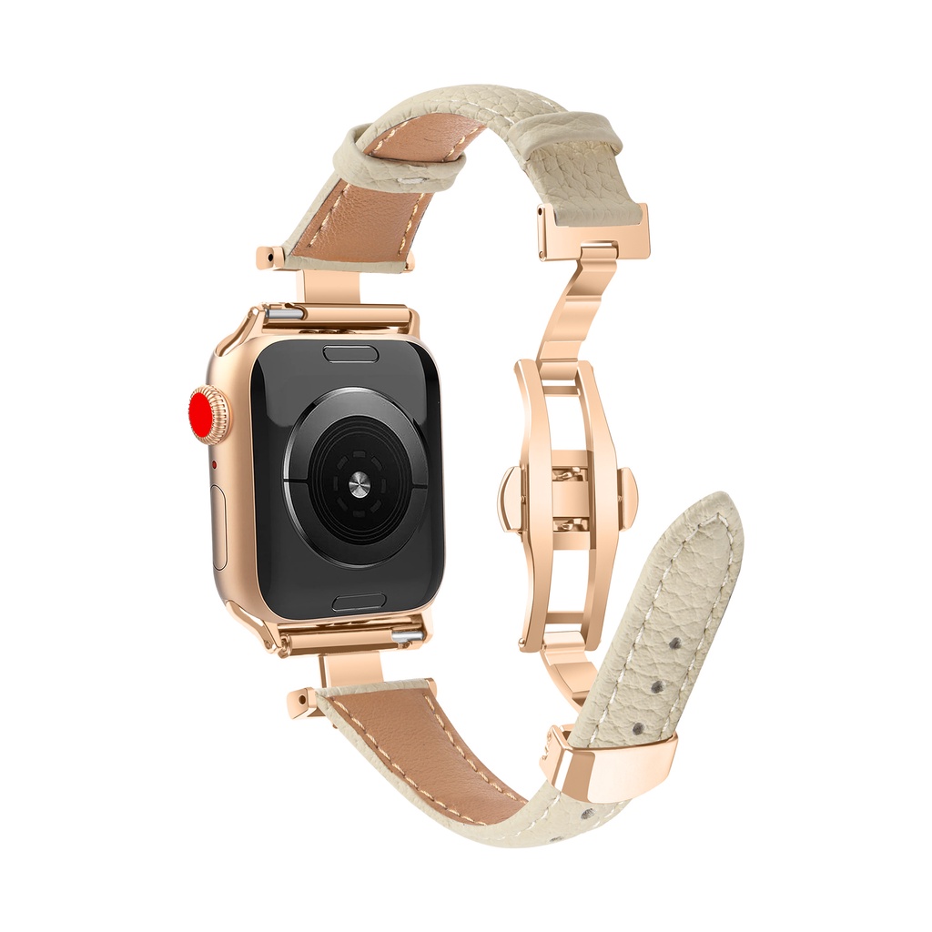 Dây Đeo Bằng Da Thật Có Khóa Hình Bướm Cho Đồng Hồ Thông Minh apple watch ultra 8 7 6 se 5 4 49mm 45mm 41mm 44mm 38 40mm