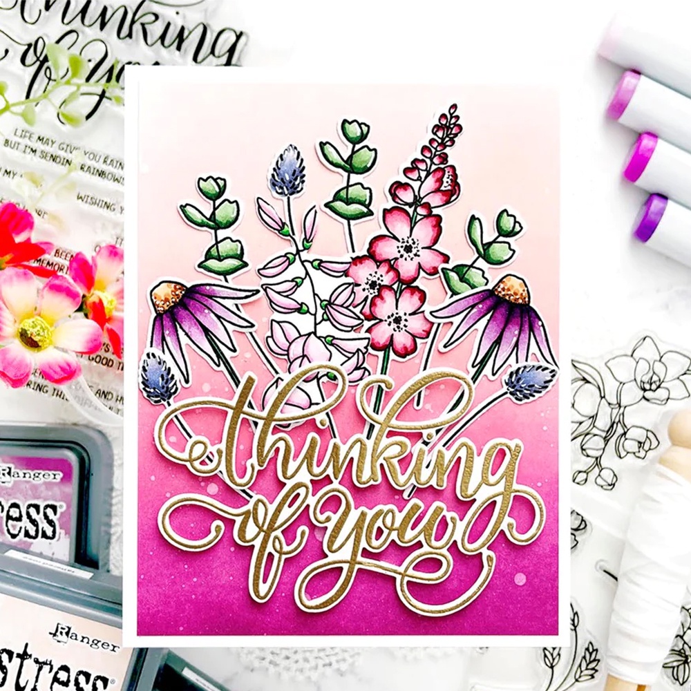 Dễ Thương Khuôn Cắt Giấy Kim Loại + Con Dấu silicone Hình Động Vật / Hoa / Chữ Tiếng Anh diy Thẻ