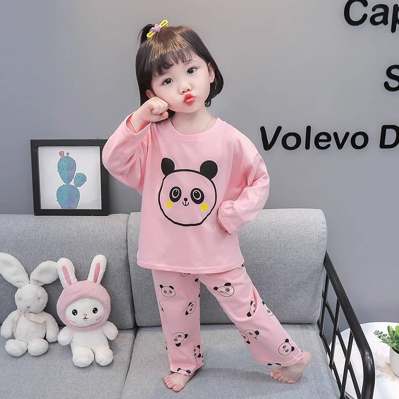 Bộ Đồ Ngủ Tay Dài In Họa Tiết Hoạt Hình Dễ Thương Thời Trang Xuân Thu Cho Bé Gái