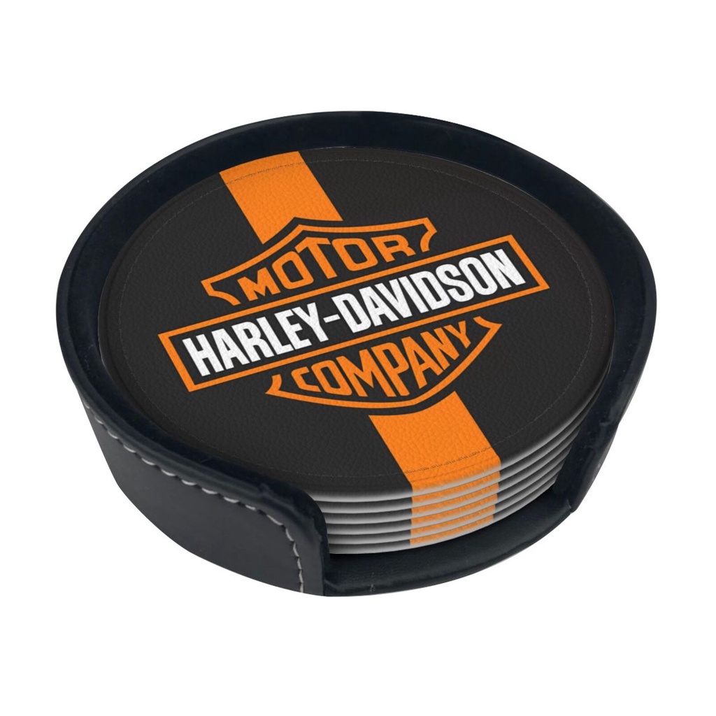 Harley davidsons Bộ 6 Đế Lót Ly Tròn Bằng Da Chống Bẩn Chống Bỏng Thích Hợp Cho Nhà Hàng / Văn Phòng / Nhà Bếp