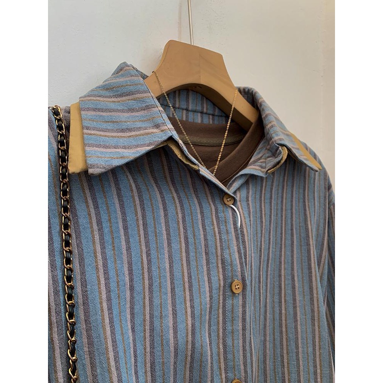 Áo Sơ Mi Tay Dài Kẻ Sọc Xanh Dương Phong Cách Hàn Quốc Thời Trang Mùa Thu Mới 2023 Dành Cho Bạn Nữ