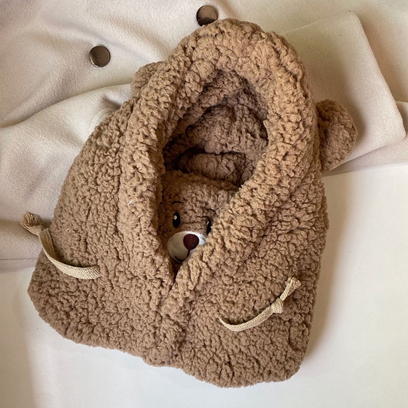 Mũ Len Cừu Kèm Khẩu Trang Che Mặt Chống Lạnh Hình Gấu Dễ Thương Phong Cách Hàn Quốc