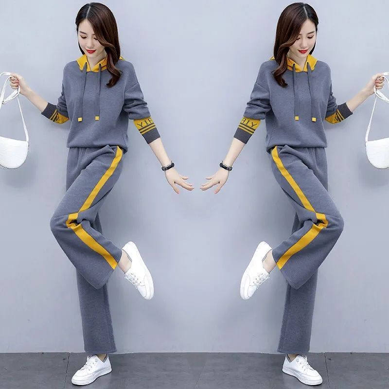 Bộ Đồ Thể Thao Dài Tay Có Mũ Trùm Dáng Rộng Thời Trang Mùa Thu Đông Dành Cho Nữ