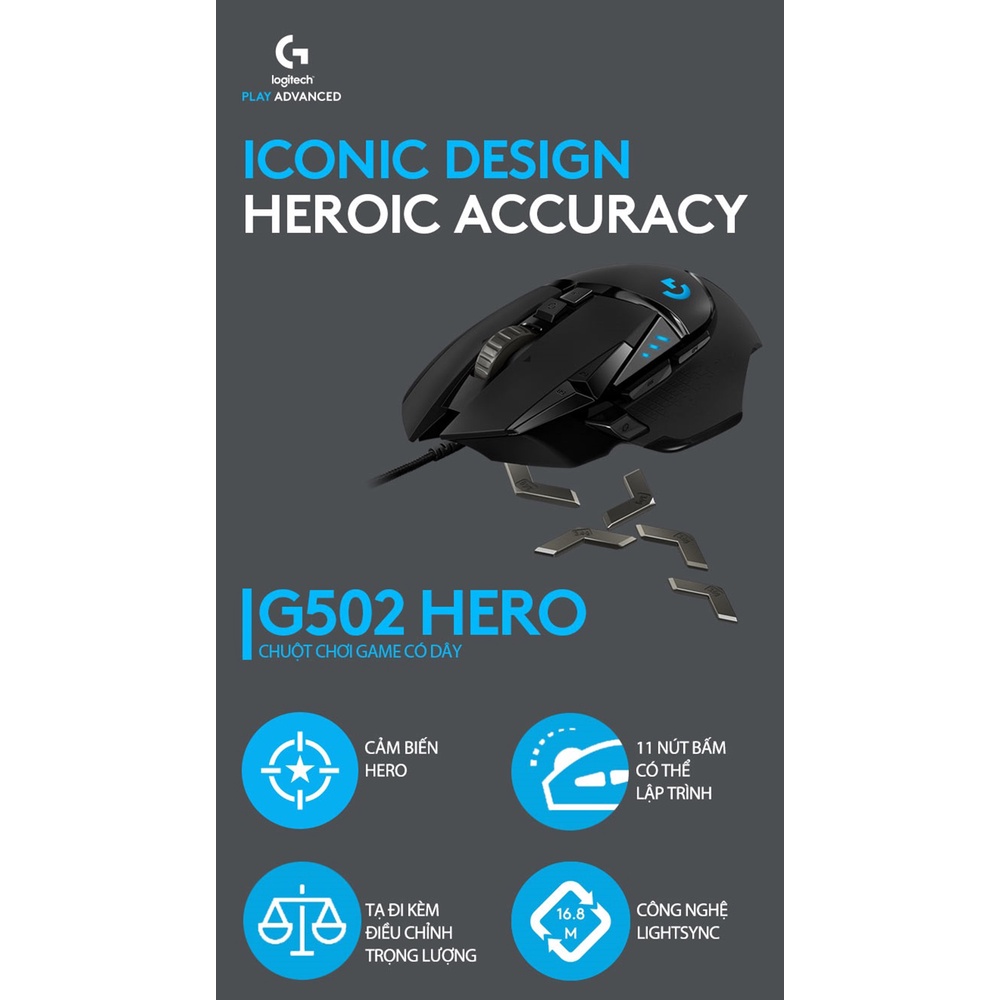 Chuột game có dây Logitech G502  - Cảm biến 25k, RGB, 11 nút lập trình
