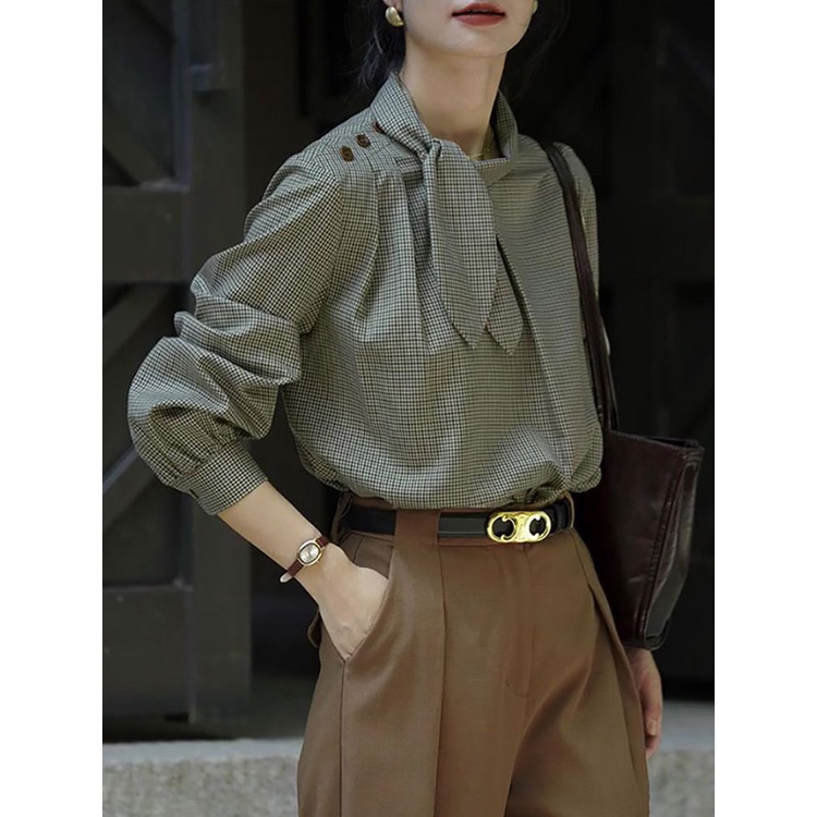 Áo Sơ Mi Họa Tiết Kẻ Sọc Phong Cách Phương Tây Thời Trang Xuân Thu Cho Nữ