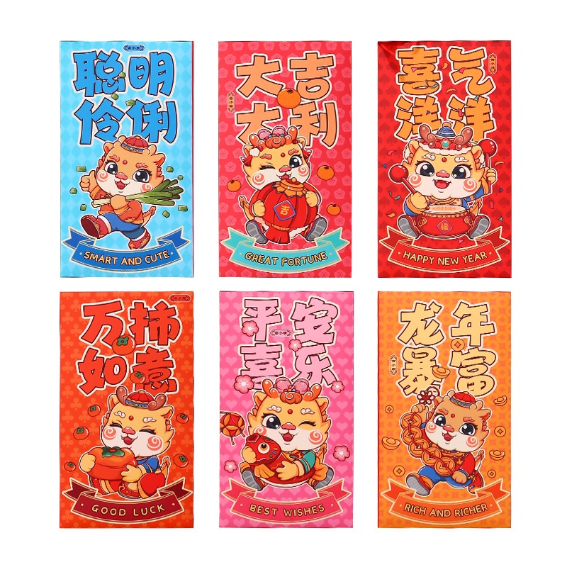 Set 6 Bao Lì Xì Mừng Năm Mới 2024 Màu Đỏ angpao cny