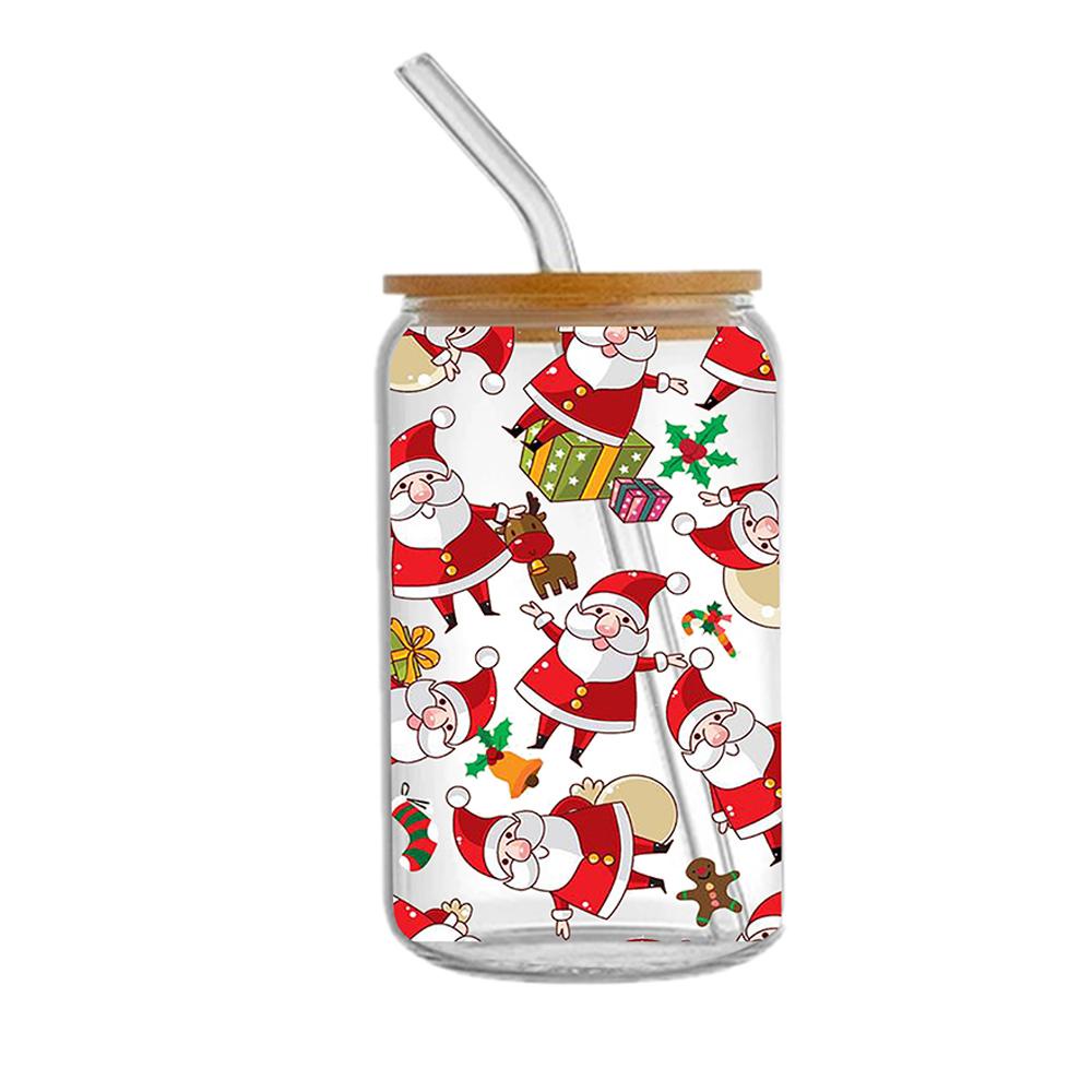 Uv dtf Nhãn Dán Giáng Sinh Màu Trong Suốt Chống Thấm Nước Hình Gừng Bí Ngô Hoạt Hình Cho Cốc 16oz r4a8