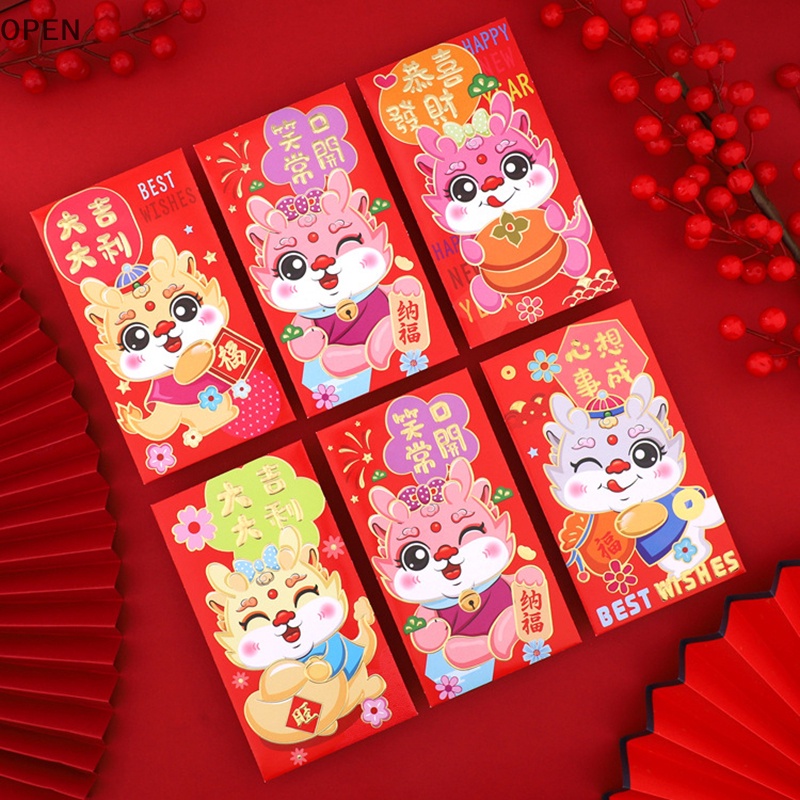 5 / 6 Bao Lì Xì Năm Mới Hình Rồng Đỏ May Mắn