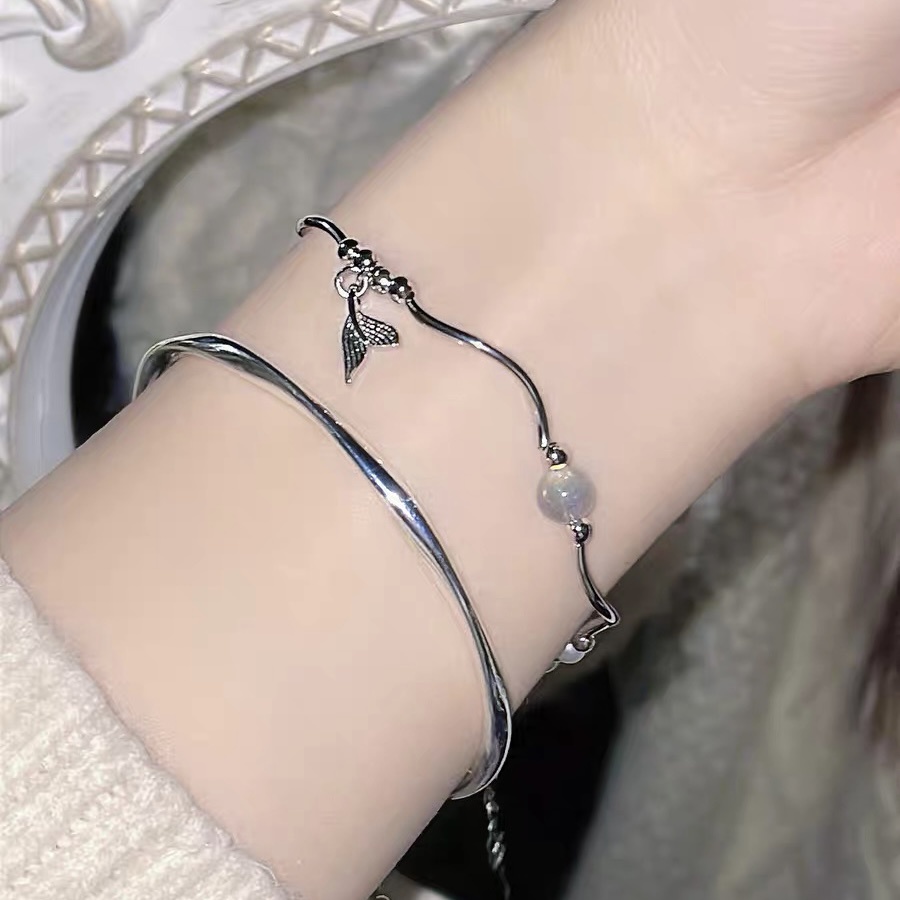 1 Bộ Vòng Tay Bạc Hình Đuôi Nàng Tiên Cá Thời Trang Đơn Giản Sáng Tạo Dành Cho