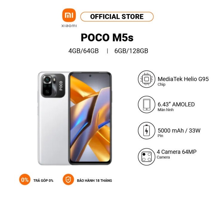 Điện thoại Xiaomi POCO M5s Màn hình AMOLED | MediaTek Helio G95 | Sạc nhanh 33W