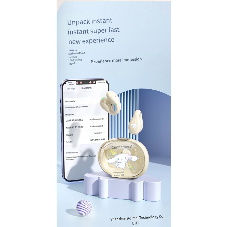 Tai Nghe bluetooth Không Dây Chống Nước Hình sanrio cinnamoroll kuromi kawaii