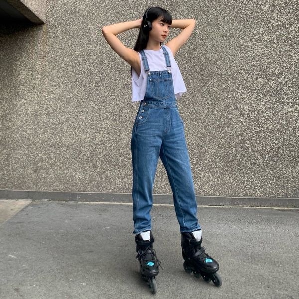 TheBlueTshirt - Quần Yếm Jeans Nữ Màu Xanh Đậm - The Original Denim Overalls