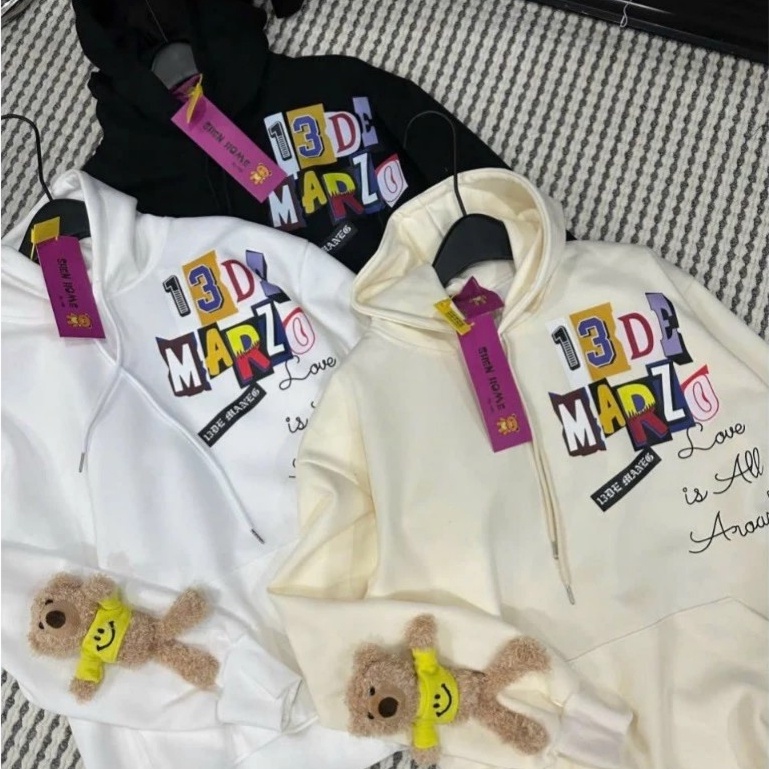 Áo Hoodie 13D Đính Tay Gấu ❤ Áo Nỉ 2 Lớp Dày Dặn Dáng Rộng Nam Nữ NVA704