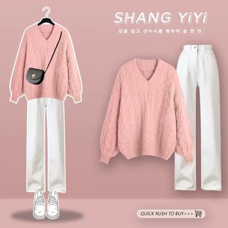 Bộ áo sweater + quần ống rộng thời trang mùa đông hàn quốc#1025#