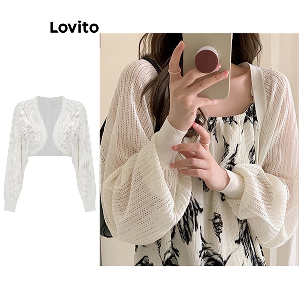 Áo cardigan Lovito màu trơn thường ngày cho nữ L64AD102 (Màu trắng/ đen)