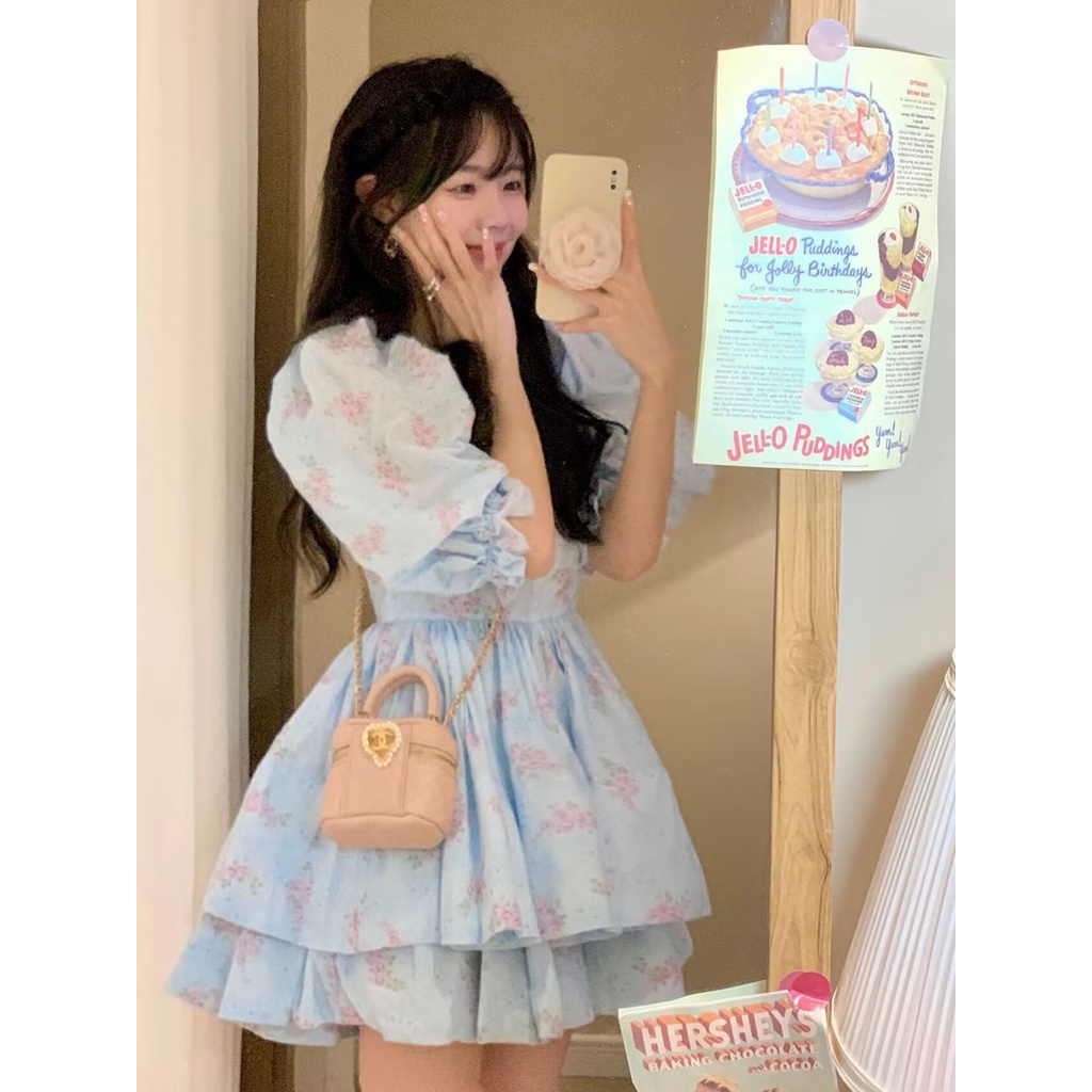 Đầm Công Chúa disney Tay Phồng Màu Xanh Dương Thời Trang Mùa Hè 2023