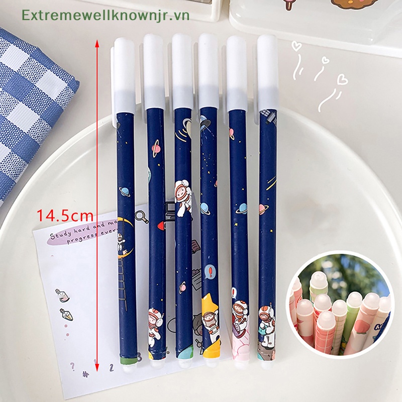 Ervn set 6 Bút Mực gel Ngòi 0.5mm Màu Đen Có Thể Tẩy Xóa Được Kiểu Dáng Hoạt Hình Dễ Thương Cho Học Sinh / Văn Phòng